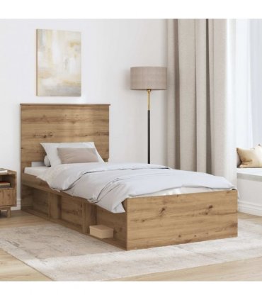 vidaXL Bed Frame Artisian Oak 100 x 200 cm Solid Pine Wood — Colour: Artisan oak