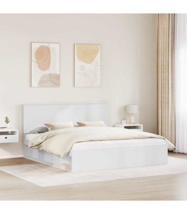vidaXL Bed Frame with Headboard White 200 x 200 cm Solid Pine Wood — V0672006909