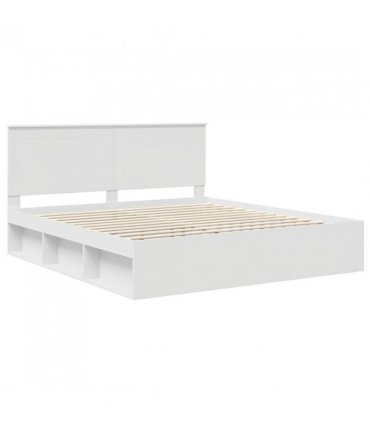 vidaXL Bed Frame with Headboard White 200 x 200 cm Solid Pine Wood — V0672006909