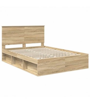 vidaXL Bed Frame with Headboard Sonoma 140 x 200 cm Solid Pine Wood — Colour: Sonoma oak