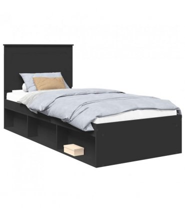 vidaXL Bed Frame with Headboard Black 90 x 200 cm Solid Pine Wood