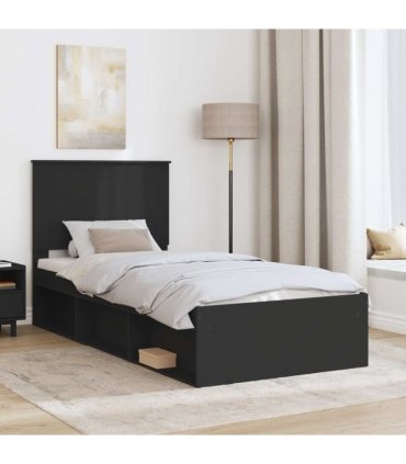 vidaXL Bed Frame with Headboard Black 90 x 200 cm Solid Pine Wood