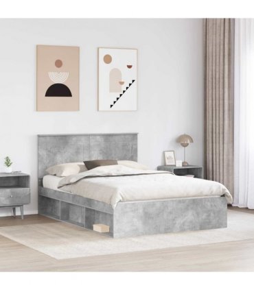 vidaXL Bed Frame with Headboard Concerte 140 x 200 cm Solid Pine Wood — Colour: Concrete grey