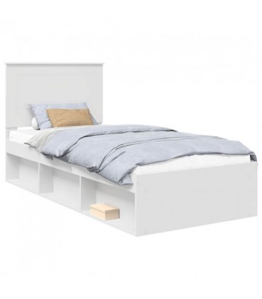 vidaXL Bed Frame with Headboard White 90 x 200 cm Solid Pine Wood