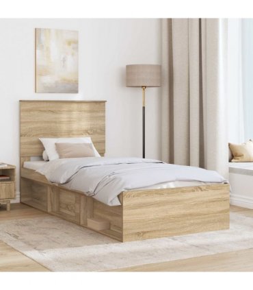 vidaXL Bed Frame with Headboard Sonoma 90 x 190 cm Solid Pine Wood — Colour: Sonoma oak
