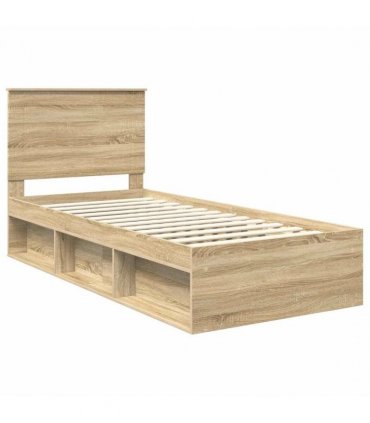 vidaXL Bed Frame with Headboard Sonoma 90 x 190 cm Solid Pine Wood — Colour: Sonoma oak