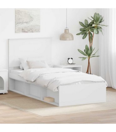 vidaXL Bed Frame with Headboard White 100 x 200 cm Solid Pine Wood — V0672006943