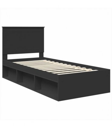 vidaXL Bed Frame with Headboard Black 90 x 190 cm Solid Pine Wood
