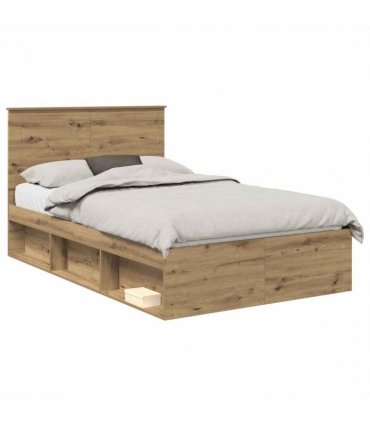 vidaXL Bed Frame Artisian Oak 120 x 190 cm Solid Pine Wood — Colour: Artisan oak