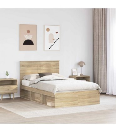 vidaXL Bed Frame with Headboard Sonoma 120 x 190 cm Solid Pine Wood — Colour: Sonoma oak