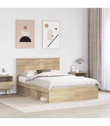 vidaXL Bed Frame with Headboard Sonoma 140 x 190 cm Solid Pine Wood — Colour: Sonoma oak