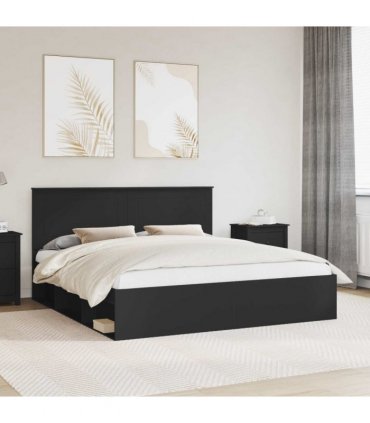 vidaXL Bed Frame with Headboard Black 180 x 200 cm Solid Pine Wood