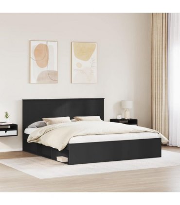 vidaXL Bed Frame with Headboard Black 180 x 200 cm Solid Pine Wood