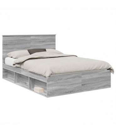 vidaXL Bed Frame Grey Sonoma 140 x 200 cm Solid Pine Wood