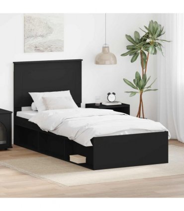 vidaXL Bed Frame with Headboard Black 100 x 200 cm Solid Pine Wood — V0672006982