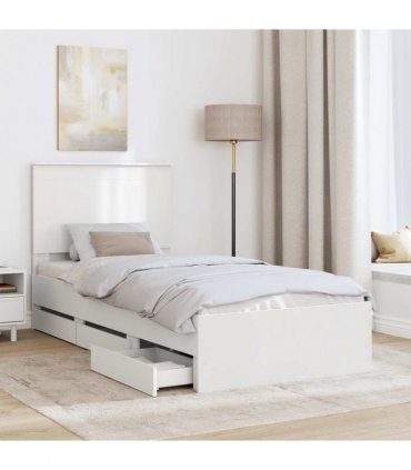 vidaXL Bed Frame with Drawer White 90 x 200 cm Engineer Wood