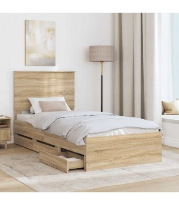 vidaXL Bed Frame with Drawer Sonoma Oak 75 x 190 cm Engineer Wood — V0672007005
