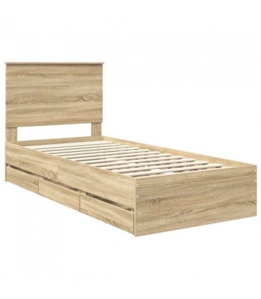 vidaXL Bed Frame with Drawer Sonoma Oak 75 x 190 cm Engineer Wood — V0672007005