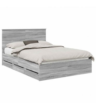 vidaXL Bed Frame with Drawer Grey Sonoma 140 x 200 cm Engineer Wood