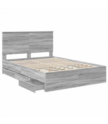 vidaXL Bed Frame with Drawer Grey Sonoma 140 x 200 cm Engineer Wood