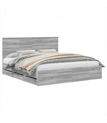 vidaXL Bed Frame with Drawer Grey Sonoma 180 x 200 cm Engineer Wood