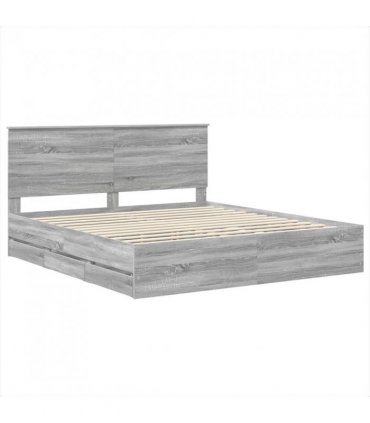 vidaXL Bed Frame with Drawer Grey Sonoma 180 x 200 cm Engineer Wood