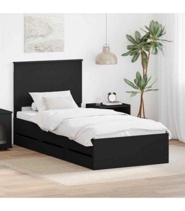 vidaXL Bed Frame with Drawer Black 90 x 200 cm Engineer Wood