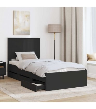vidaXL Bed Frame with Drawer Black 90 x 200 cm Engineer Wood
