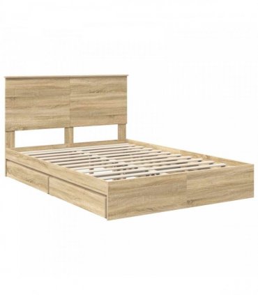 vidaXL Storage Bed with Drawer Sonoma Oak 140 x 200 cm Engineered Wood — V0672007084