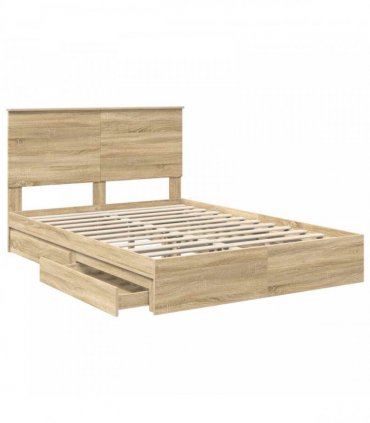 vidaXL Storage Bed with Drawer Sonoma Oak 140 x 200 cm Engineered Wood — V0672007084