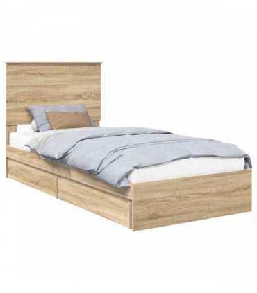 vidaXL Storage Bed with Drawer Sonoma Oak 100 x 200 cm Engineered Wood