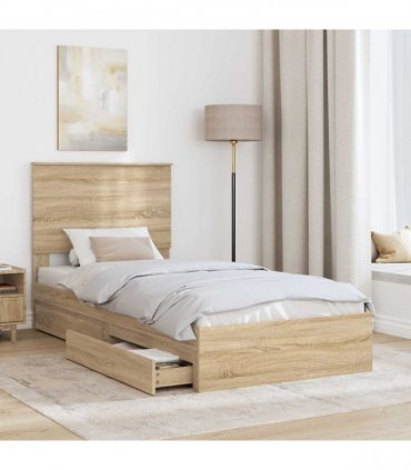 vidaXL Storage Bed with Drawer Sonoma Oak 100 x 200 cm Engineered Wood