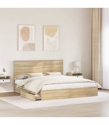 vidaXL Storage Bed with Drawer Sonoma Oak 180 x 200 cm Engineered Wood — V0672007089