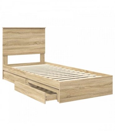vidaXL Storage Bed with Drawer Sonoma Oak 90 x 200 cm Engineered Wood