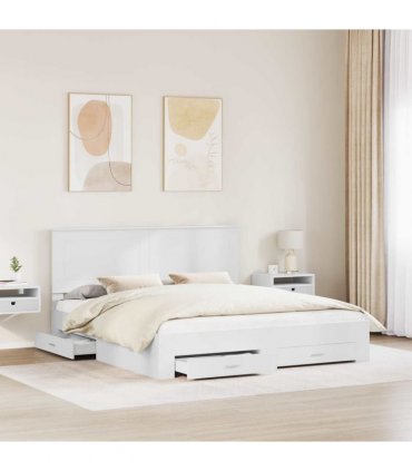 vidaXL Bed Frame with Headboard White 180 x 200 cm Engineered Wood — V0672007140
