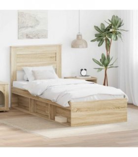 vidaXL Bed Frame with Headboard Sonoma Oak 75 x 190 cm Solid Pine Wood — V0672007244