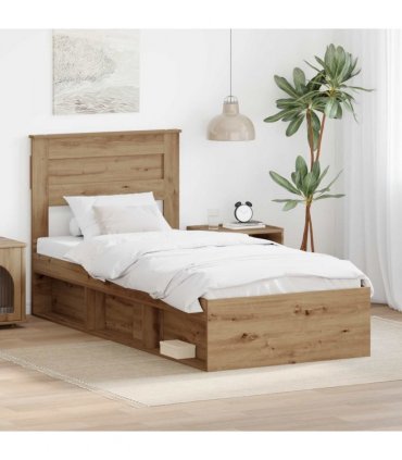 vidaXL Bed Frame Artisian Oak 100 x 200 cm Solid Pine Wood — Colour: Artisan oak — V0672007276