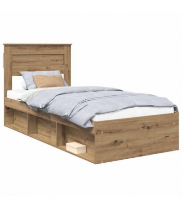 vidaXL Bed Frame Artisian Oak 100 x 200 cm Solid Pine Wood — Colour: Artisan oak — V0672007276