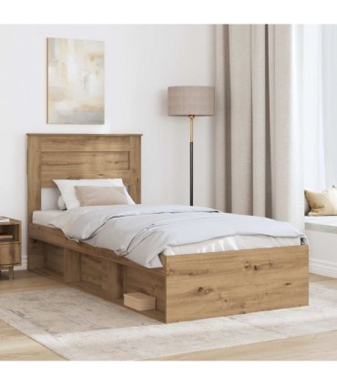 vidaXL Bed Frame Artisian Oak 100 x 200 cm Solid Pine Wood — Colour: Artisan oak — V0672007276