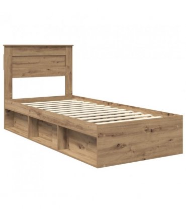 vidaXL Bed Frame Artisian Oak 100 x 200 cm Solid Pine Wood — Colour: Artisan oak — V0672007276