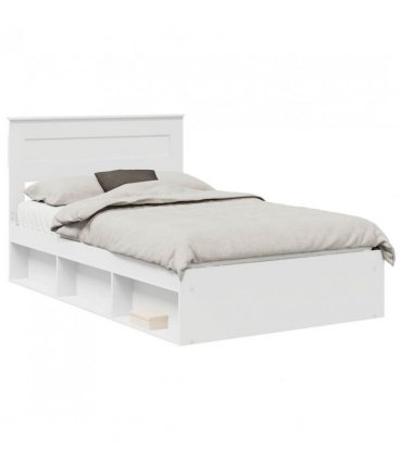 vidaXL Bed Frame with Headboard White 120 x 190 cm Solid Pine Wood — V0672007288
