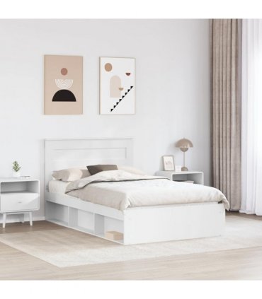 vidaXL Bed Frame with Headboard White 120 x 190 cm Solid Pine Wood — V0672007288