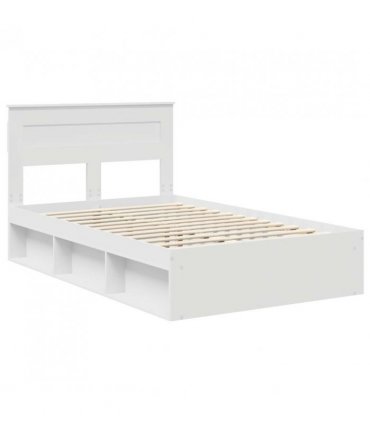 vidaXL Bed Frame with Headboard White 120 x 190 cm Solid Pine Wood — V0672007288