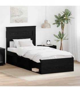 vidaXL Bed Frame with Headboard Black 100 x 200 cm Solid Pine Wood — Colour: Black oak