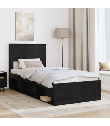 vidaXL Bed Frame with Headboard Black 100 x 200 cm Solid Pine Wood — Colour: Black oak
