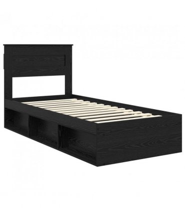 vidaXL Bed Frame with Headboard Black 100 x 200 cm Solid Pine Wood — Colour: Black oak