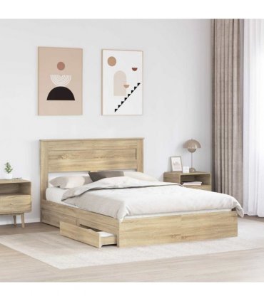 vidaXL Storage Bed with Drawer Sonoma Oak 160 x 200 cm Engineered Wood — V0672007405