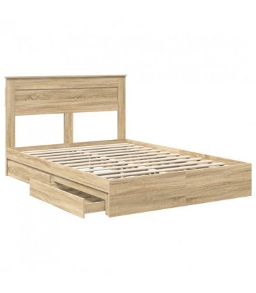 vidaXL Storage Bed with Drawer Sonoma Oak 160 x 200 cm Engineered Wood — V0672007405