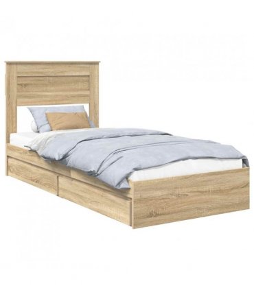 vidaXL Storage Bed with Drawer Sonoma Oak 75 x 190 cm Engineered Wood — V0672007416