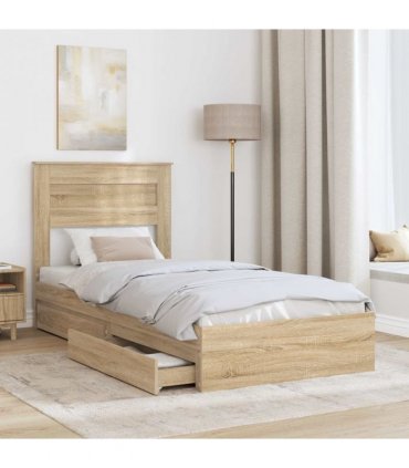 vidaXL Storage Bed with Drawer Sonoma Oak 75 x 190 cm Engineered Wood — V0672007416